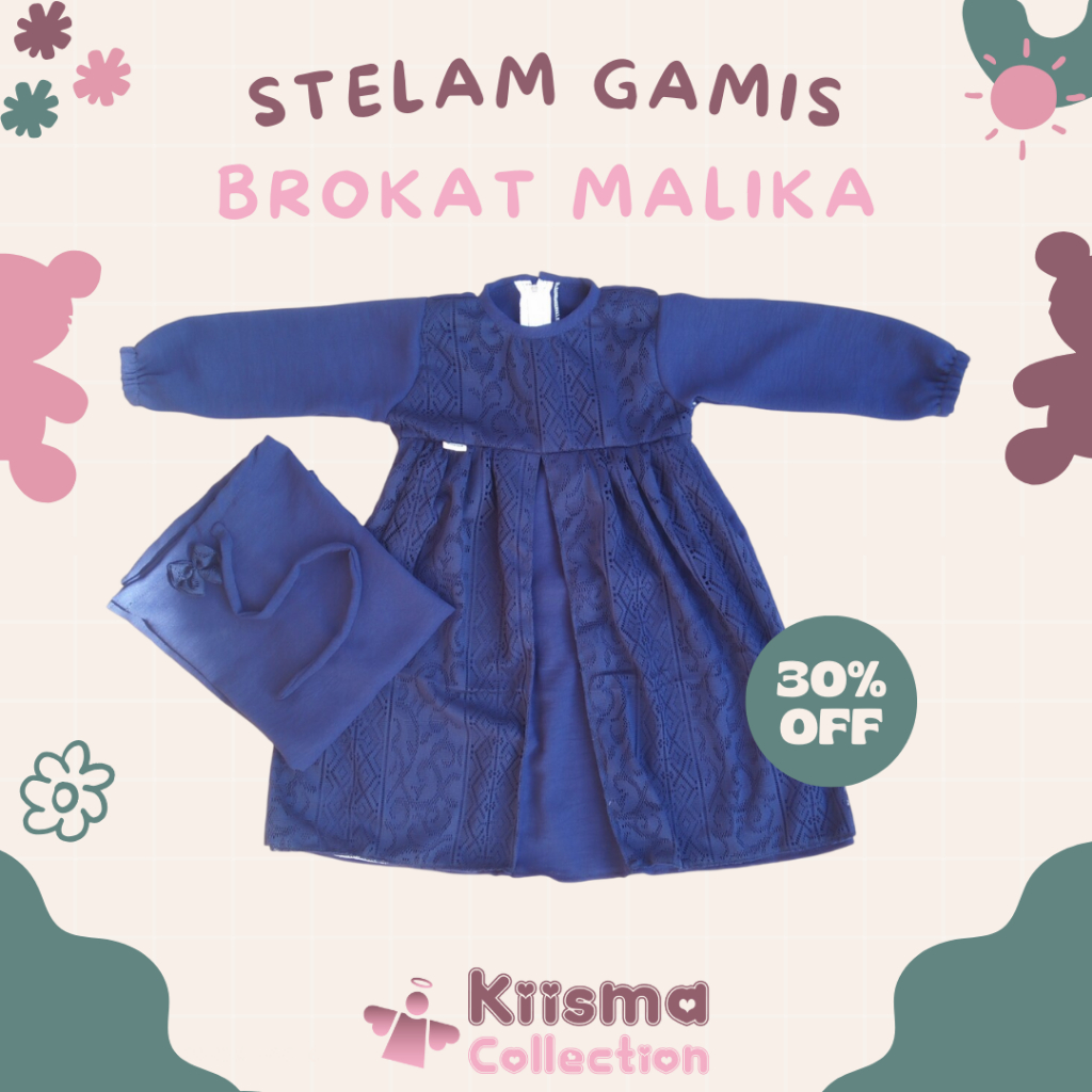 Baju Anak Perempuan Setelan Gamis Motif Brokat Malika Warna Navy Kiisma Collection