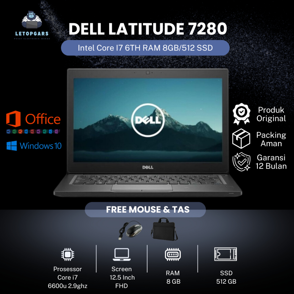 LAPTOP DELL LATITUDE 7280 CORE i7 RAM 8GB/SSD 512GB