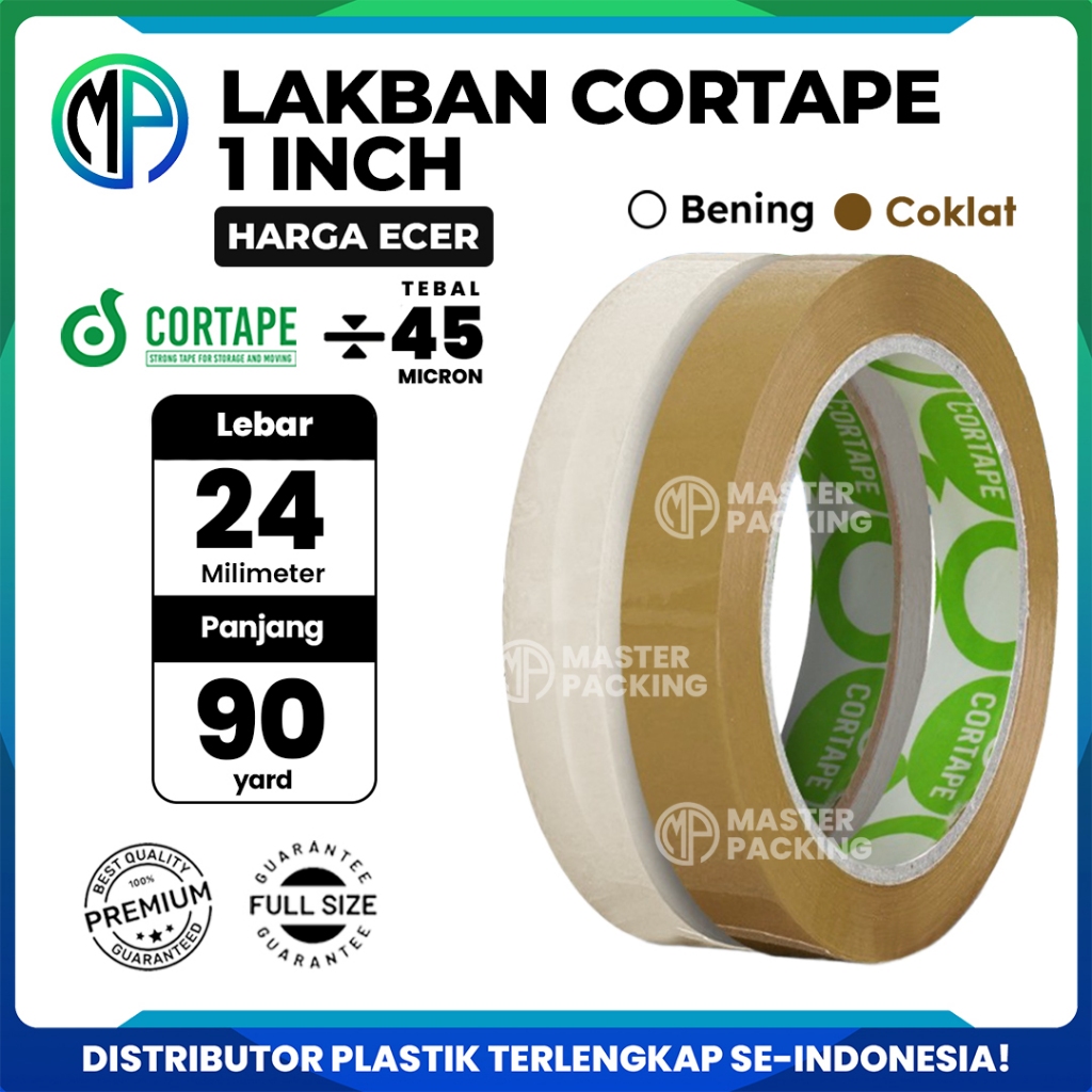 

Lakban Spek. Daimaru Merek Cortape Bening dan Coklat 1inch 24mm x 90yard Harga Satuan Ecer Termurah