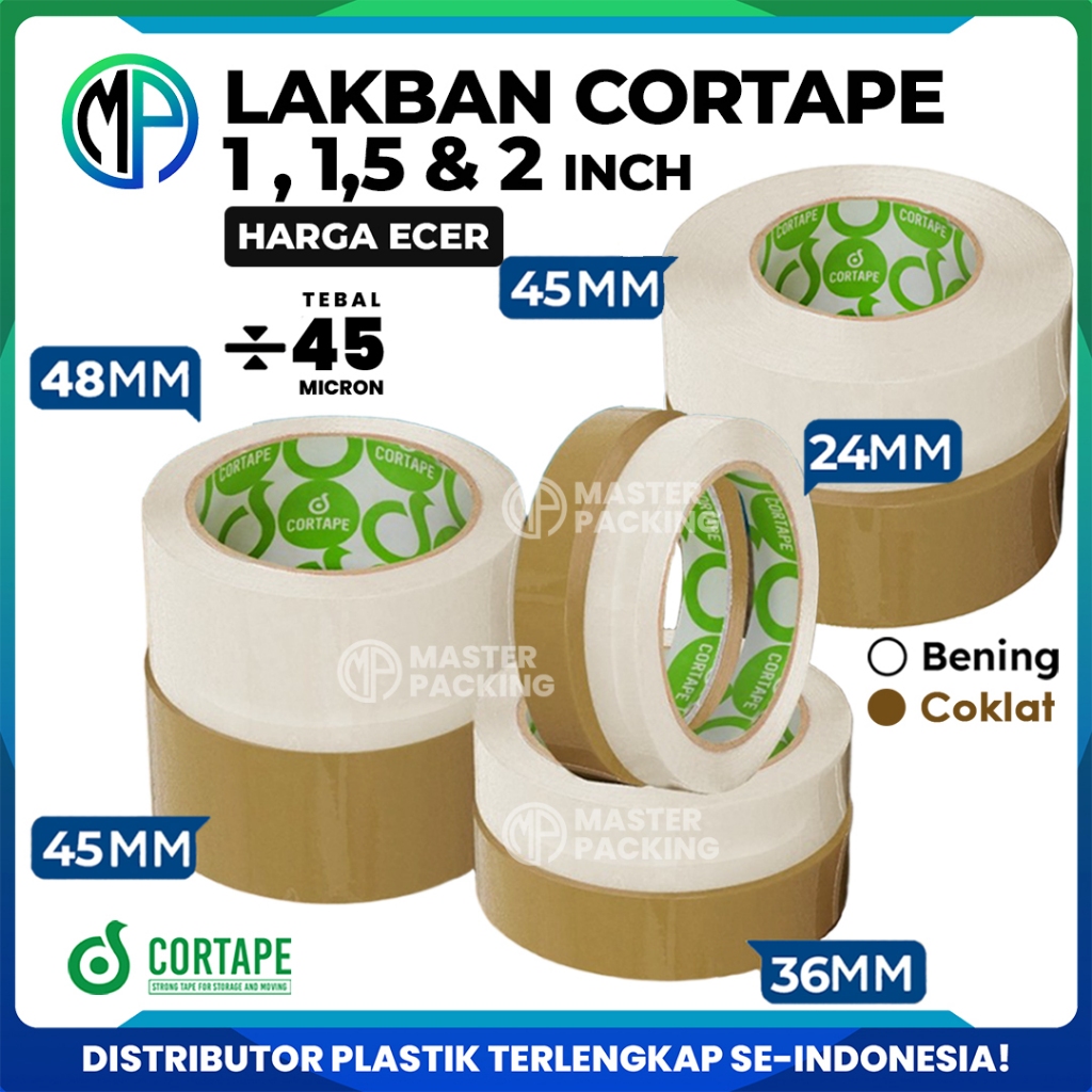 

Lakban Cortape Bening dan Coklat 1inch / 2inch x 45mm 48mm x 90yard 300yard Ekonomis Spek. Daimaru