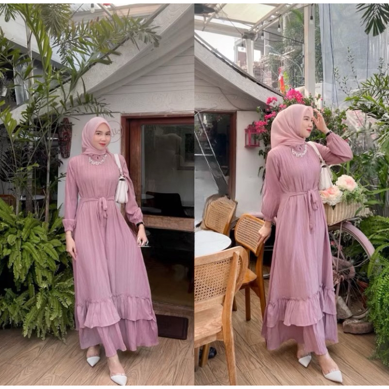 Dress Wanita MAHIKA Gamis Remaja Rempel Bawah Size S M L XL XXL Gamis Dress Perempuan Kekinian Bahan