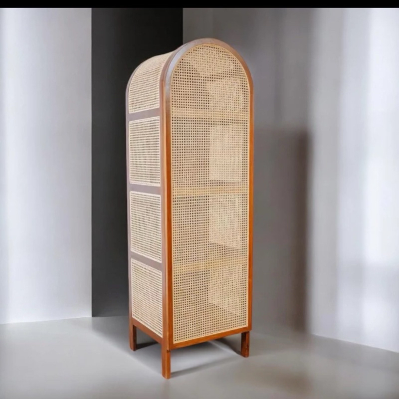 Lemari pakaian minimalis jati Lemari pakaian minimalis 1 pintu kayu jati kombinasi rotan alamai