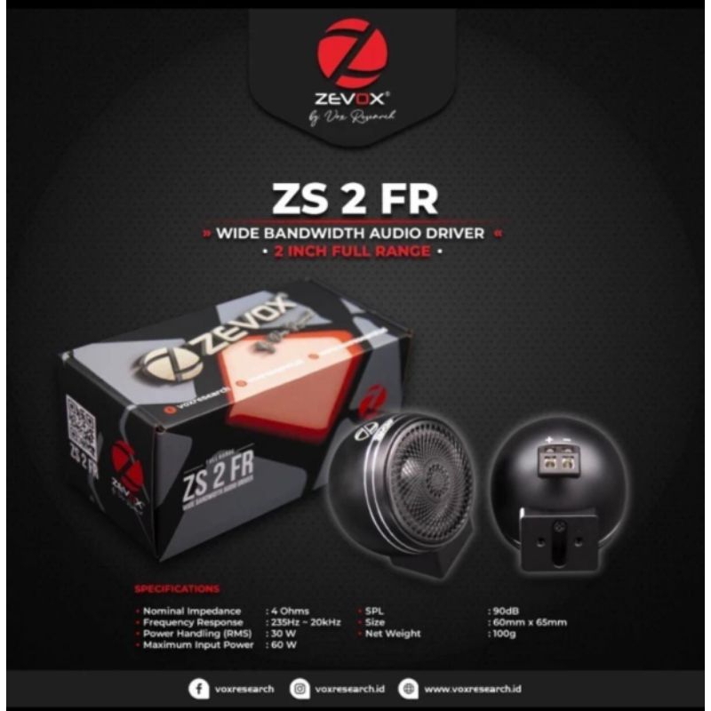 Speaker Fullrange / Full Range Zevox ZS 2 FR by Vox Research