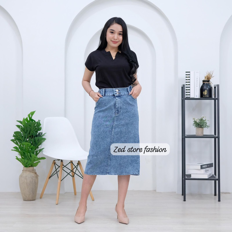 Rok Jeans Span 7/8 - Rok jeans Street - Rok Jeans Wanita Tebal Nyaman