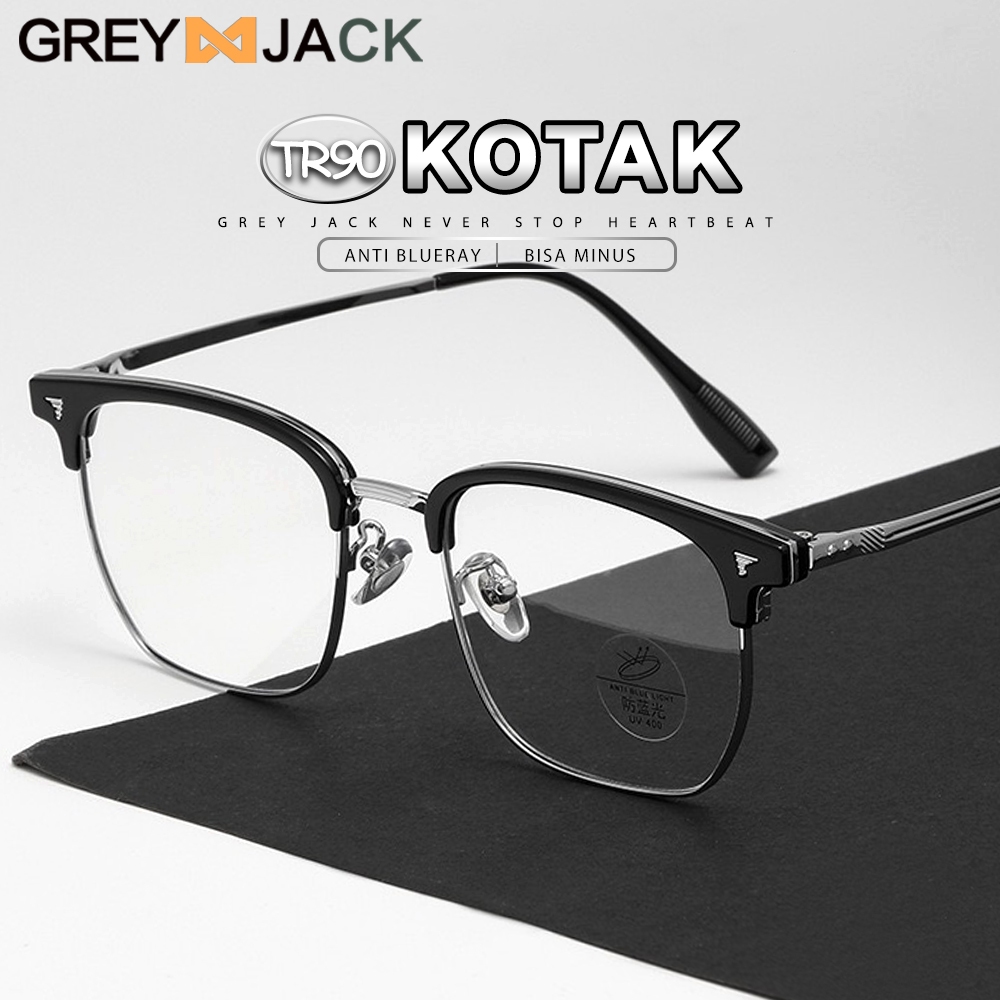 Grey Jack Kacamata Antiradiasi Blueray Model Kotak TR+Metal Fashion Pria Wanita Bisa Minus Simple Ke