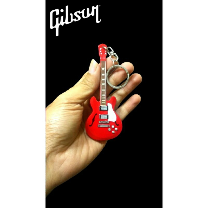 GANTUNGAN KUNCI GITAR GIBSON HOLLOW BODY MERAH PICK PUTIH