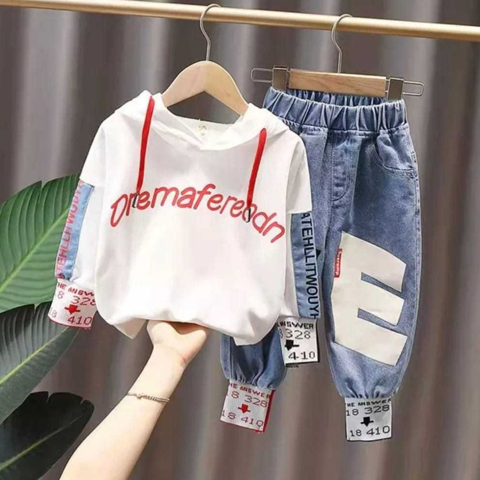Setelan Anak Laki-laki & perempuan atasan hodie kuplup & Celana denim panjang Bermotif drema Lucu Us