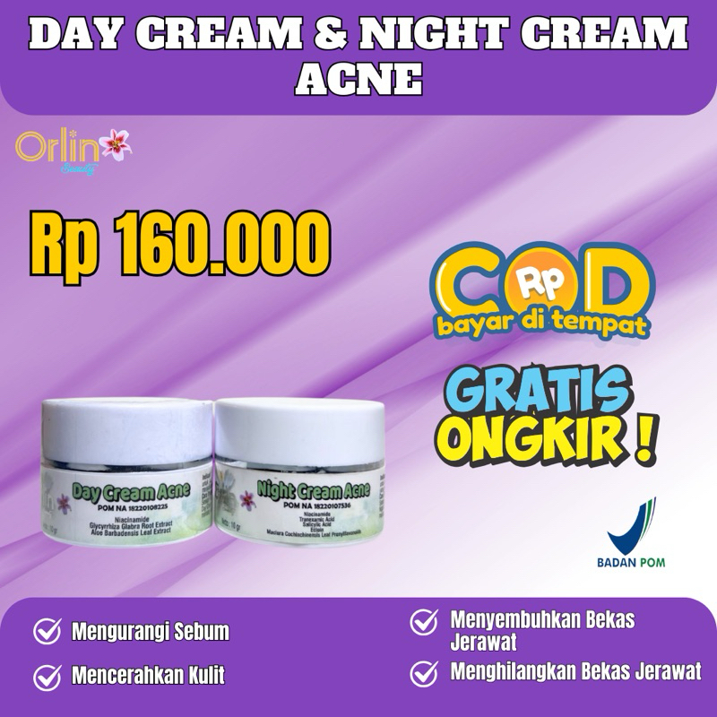 [ORLIN BEAUTY] ECER KRIM SIANG & KRIM MALAM JERAWAT ORLIN DAY CREAM ACNE & NIGHT CREAM ACNE DAY ORLI