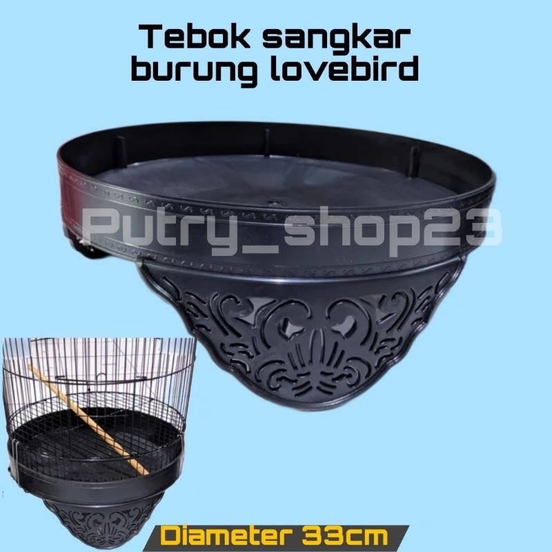 Tebok Sangkar Burung Lovebird motif ukir diameter 33cm