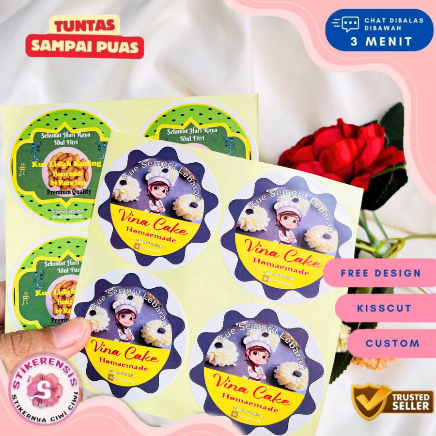 

2-4 Sticker Toples Kue Kering Bulat Stiker Chromo Custom Cookies Lebaran Idul Fitri Stikerensis