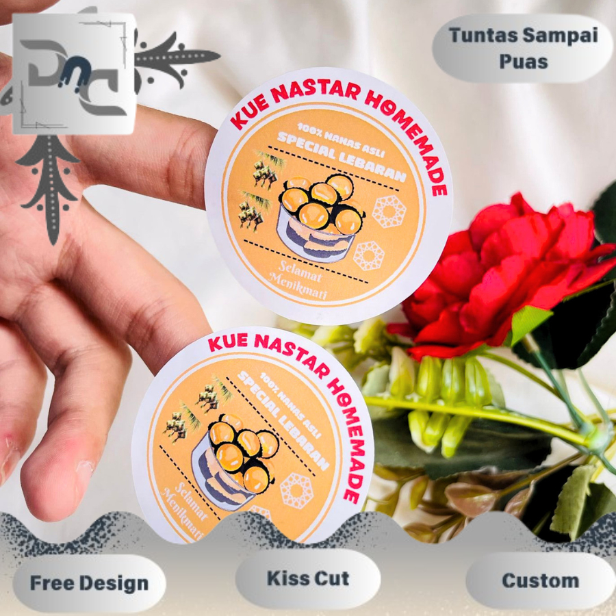 

2-4 Sticker Toples Kue Kering Bulat DND Cetak Stiker Chromo Custom Cookies Lebaran Idul Fitri Murah