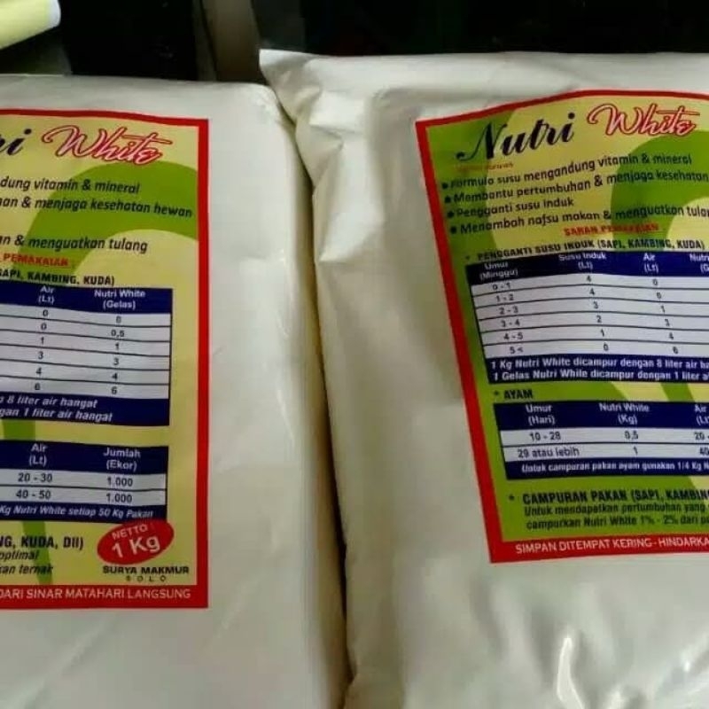 NUTRI WHITE 1KG SUSU HEWAN TERNAK PENGGANTI INDUK ANAK SAPI KAMBING DOMBA ANTI DIARE