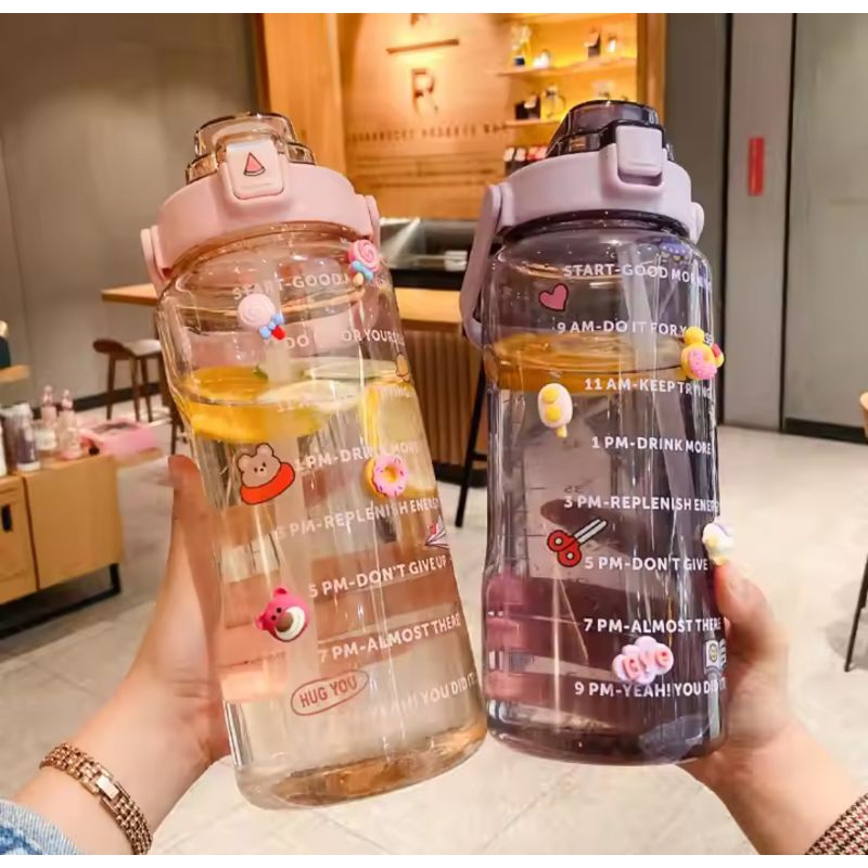 B (B95) BOTOL MINUM KOREA VIRAL TUMBLER MOTIVASI MINUM 2 LITER