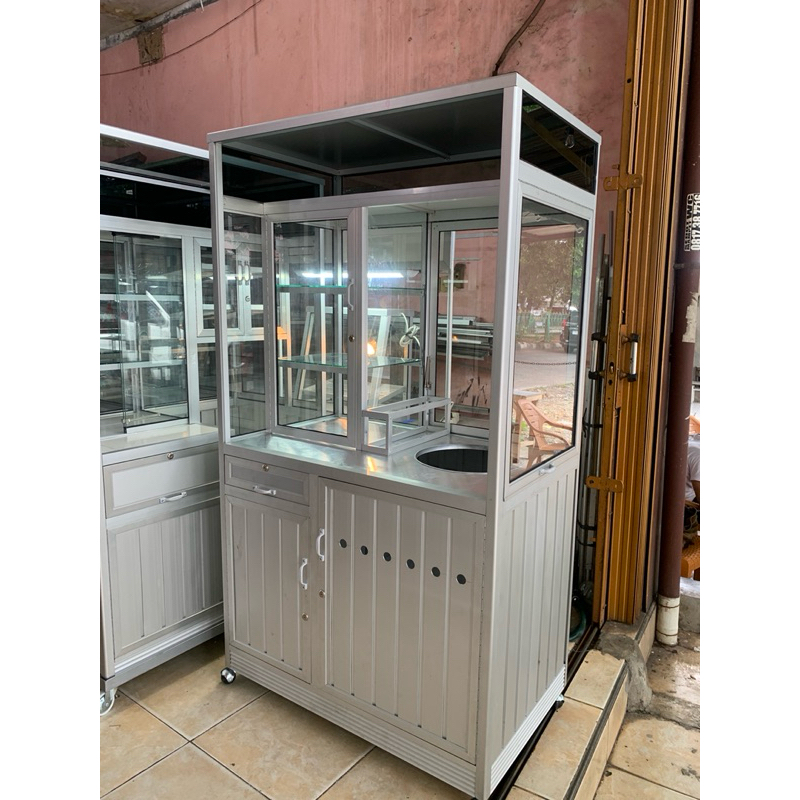 etalase gerobak dagang alumunium bakso / mie