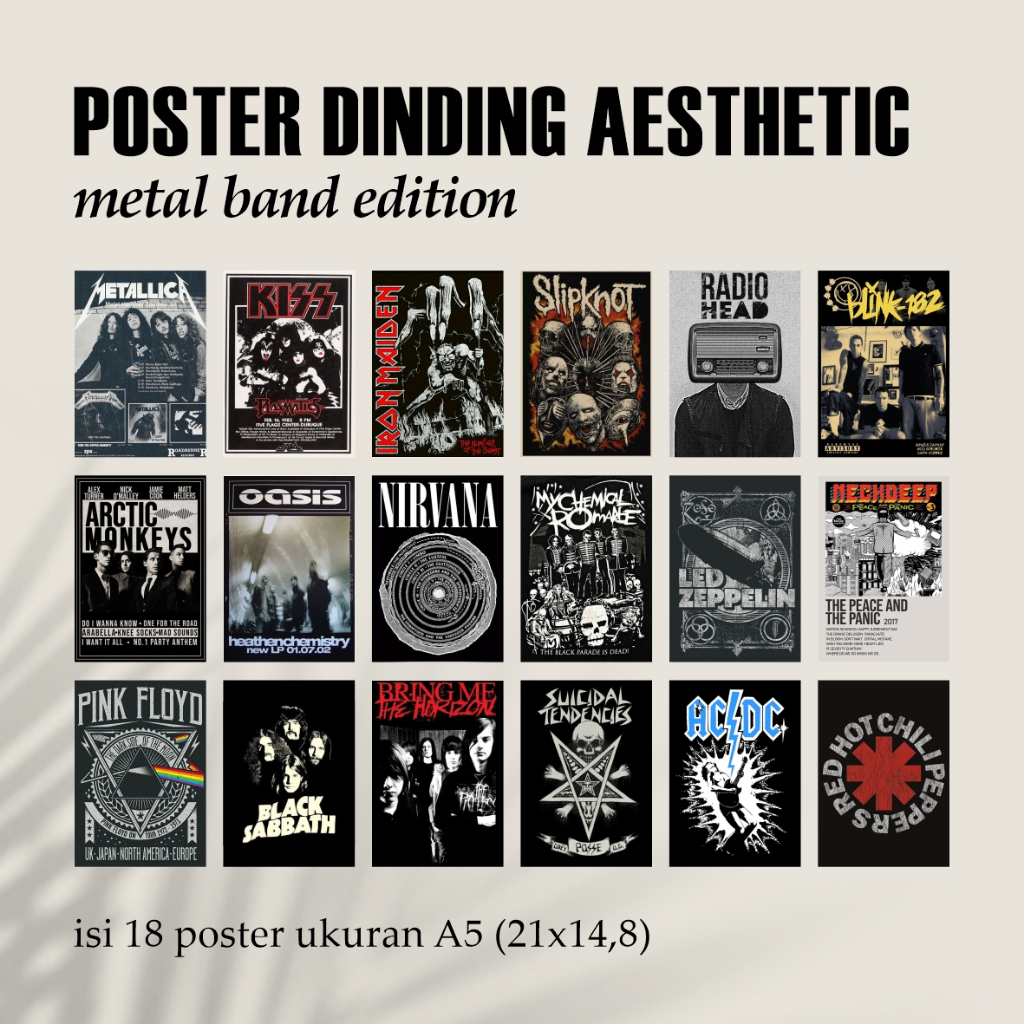 POSTER METAL BAND PAKET ISI 18 POSTER A5 AESTHETIC