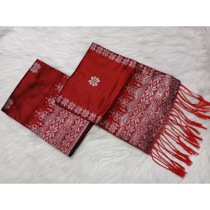 songket silungkang maroon silver best seller 
