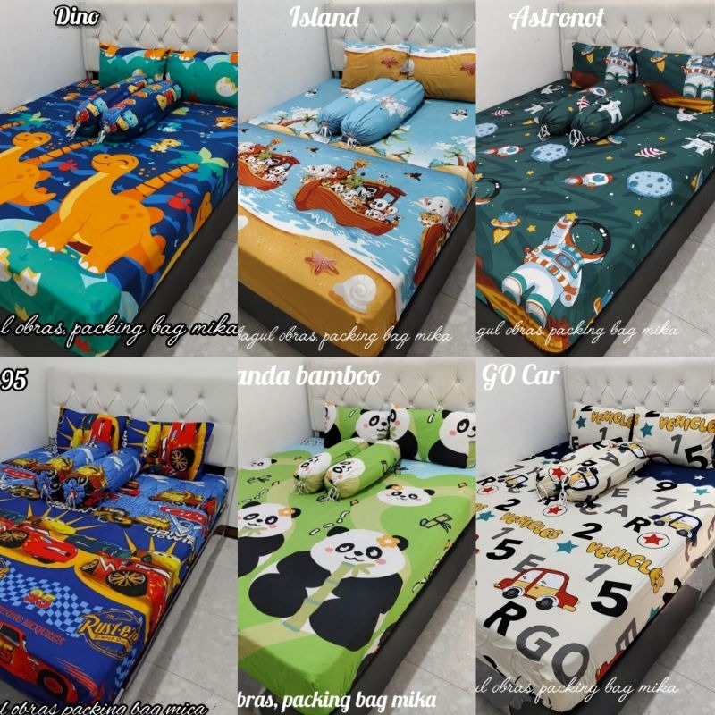 SPREI HOMEMADE KARET SUDUT HOMEMADE MOTIF ANAK COWOK CAR MOBIL TAYO MC QUEEN DINO