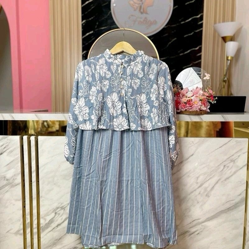 Fatiga - Tunik Crinkle Premium Motif Bunga Salur