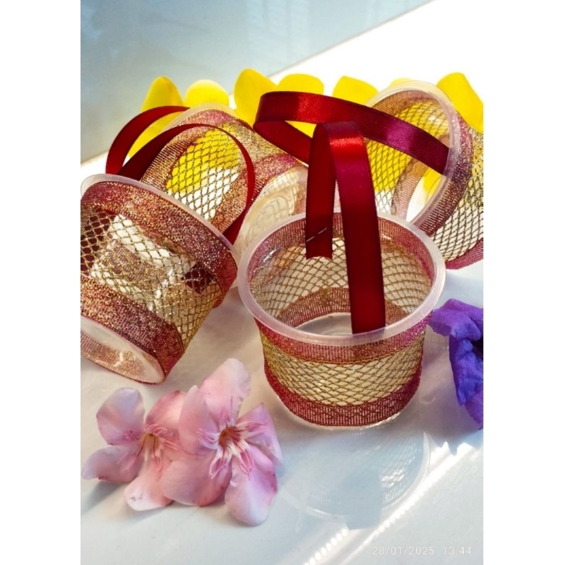 (Isi 25-50 pcs) Tempat Telur Aqiqah Tasyakuran Bayi Motif Pita Maroon