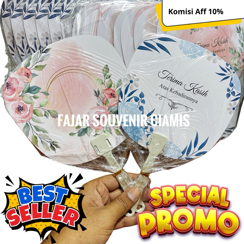 50 PCS SOUVENIR KIPAS KERTAS PUTIH SHABBY KEMAS PLASTIK