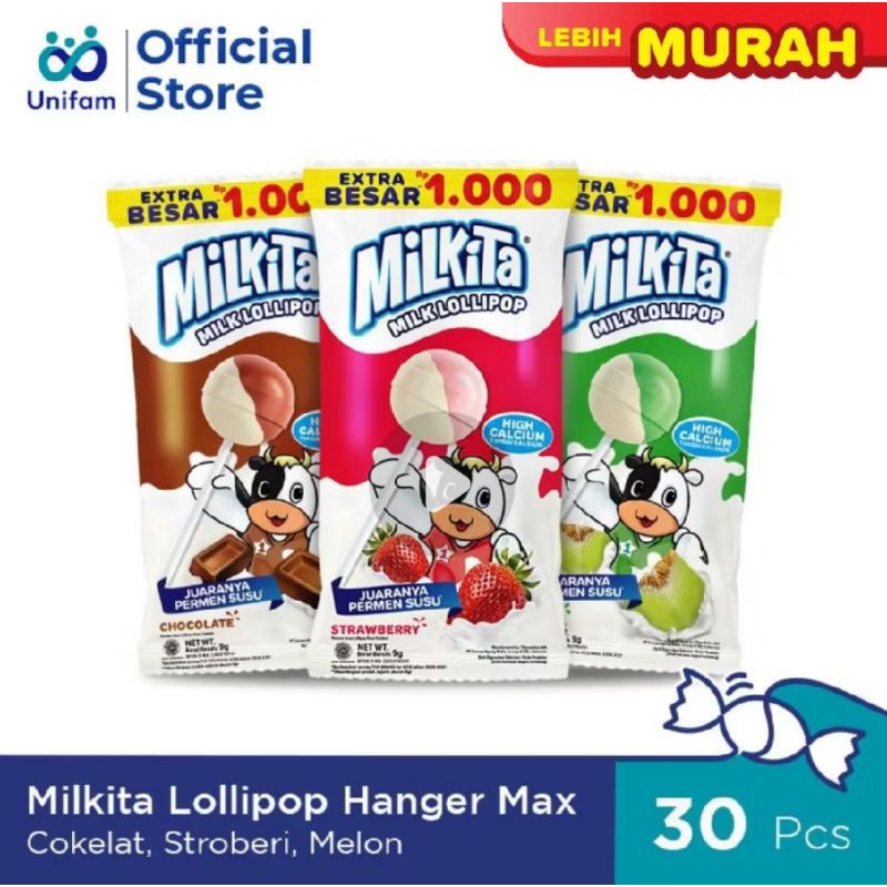 

Permen Milkita lolipop isi 30+3 perbungkus