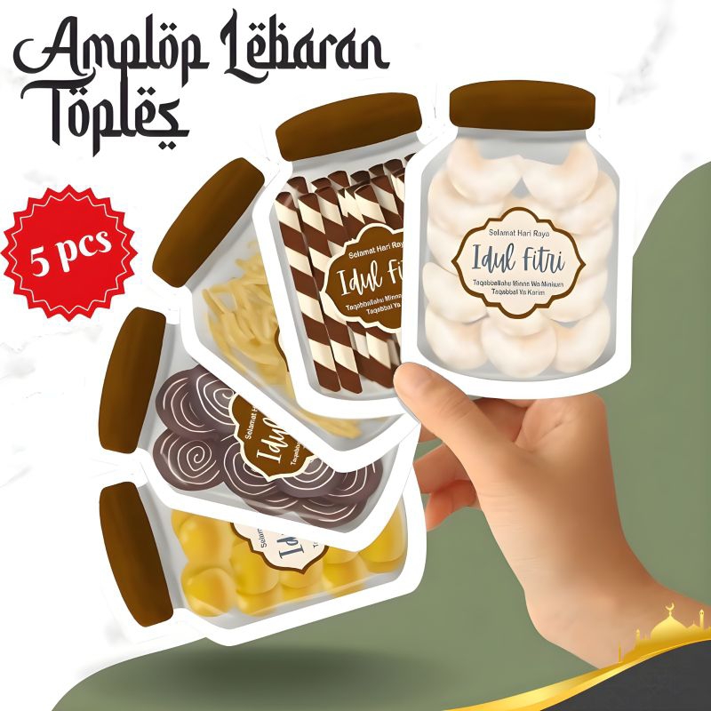 

(ISI 5 Pcs) Amplop Lebaran Toples 3D Terbaru 2025 / Amplop Kue Lebaran Toples / Angpao Lebaran Unik