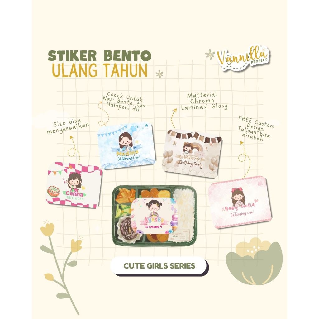 

Stiker Sticker Kotak Ulang Tahun Anak Label Custom Sticker Bento Birthday Sticker Anak souvenir cute girl Series