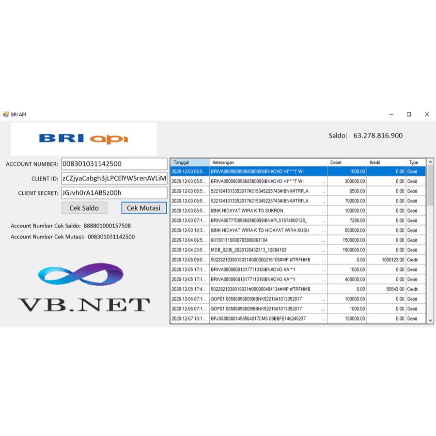 SOURCE CODE VB.NET API BRI OFFICIAL (Cek Saldo & Mutasi Saldo)