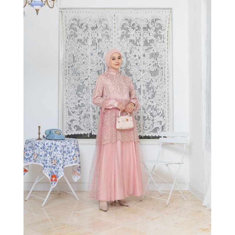 Gamis premium terbaru brokat tile mewah dewasa lebaran simple by amory