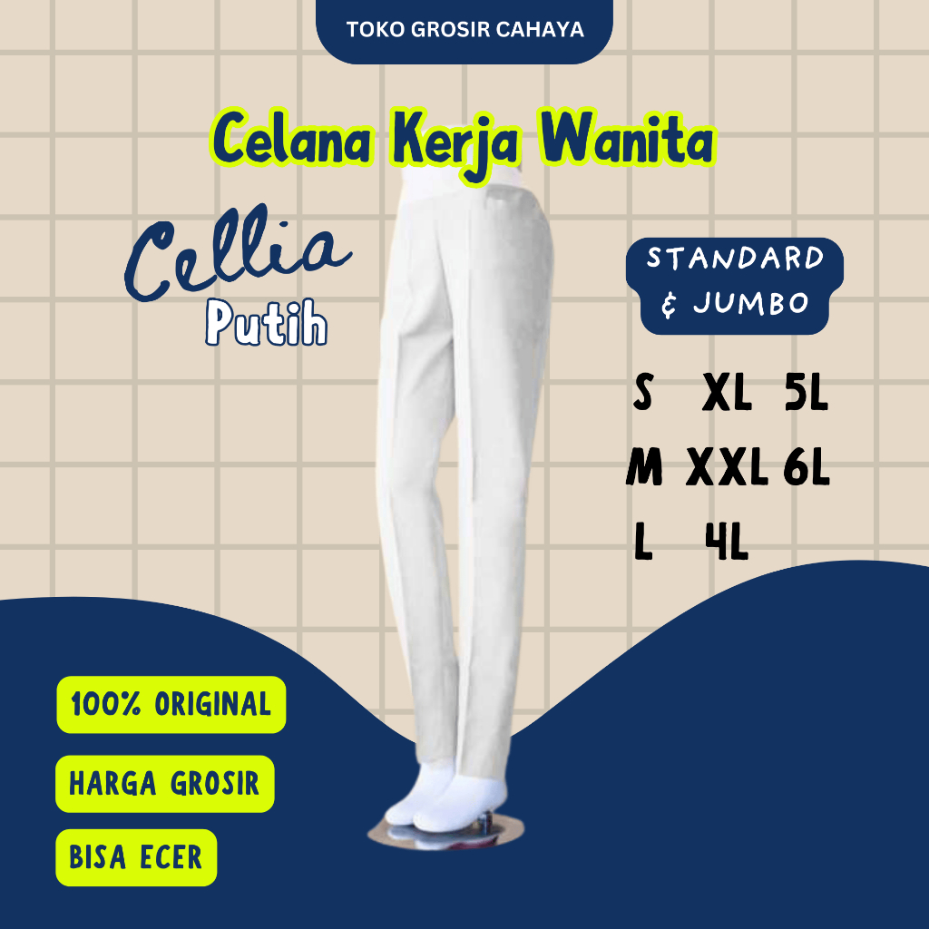 ORI (Garansi) Celana Bahan Wanita Celana Kerja Celana Putih Wanita Cellia Medis Celana Putih Wanita