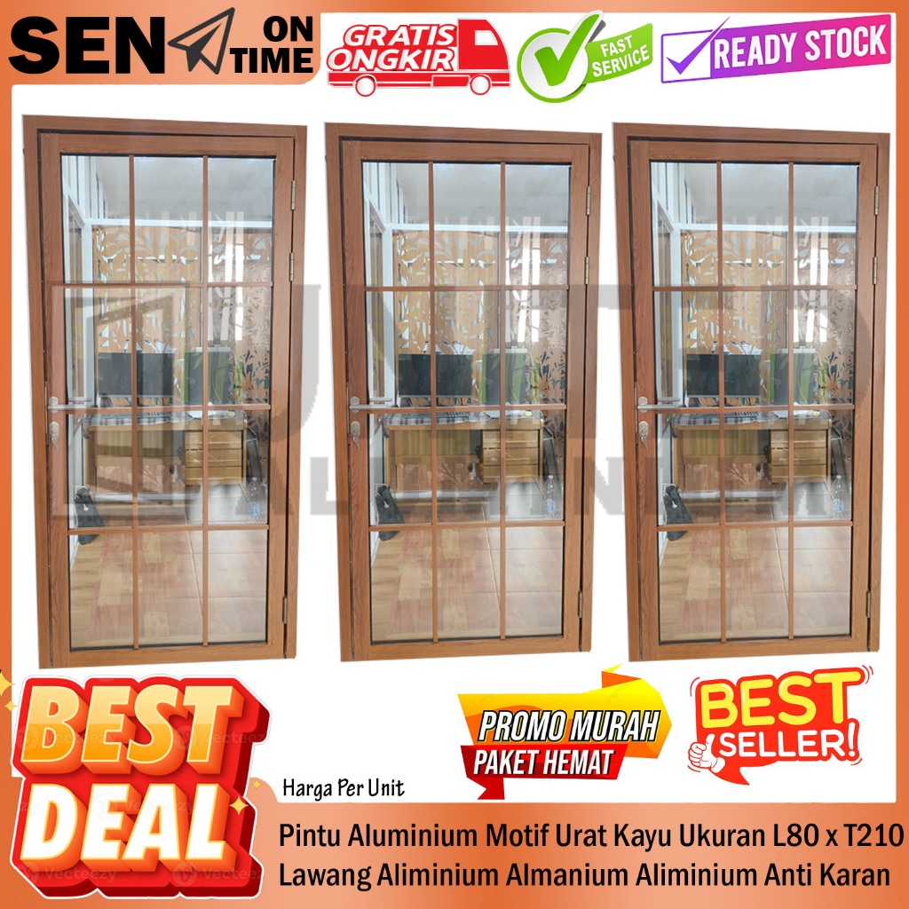 United Aluminium Co Id Pintu Kaca Motif Urat Kayu Ukuran L80 x T210 8.0 8.0 2,1 2.1 M 80 210 80x210 