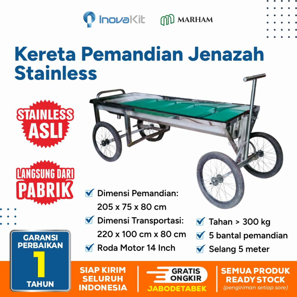 Kereta Pemandian Jenazah Stainless | kereta jenazah multifungsi | Stainless Steel - Anti Karat