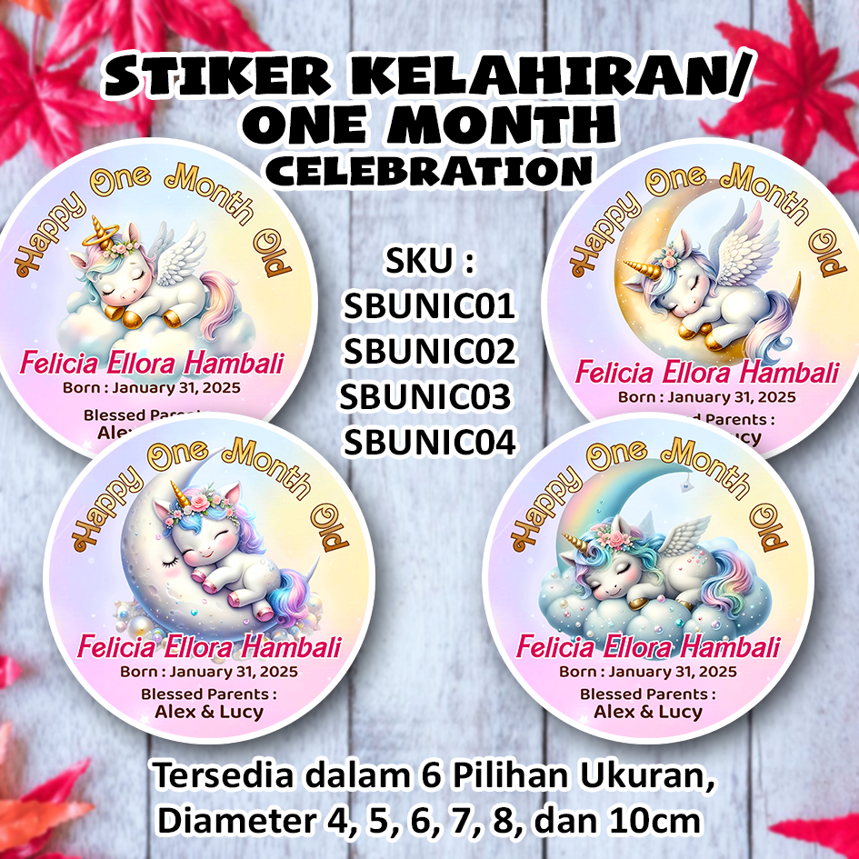 

STIKER KELAHIRAN BAYI ONE MONTH OLD BABY BOY BABY GIRL CUTE BABY UNICORN STICKER LABEL PERAYAAN SATU BULAN USIA BAYI LELAKI PEREMPUAN BINGKISAN SOUVENIR KEMASAN KOTAK NASI BOX KUE MAKANAN TUMPENG MINI BABY HAMPERS