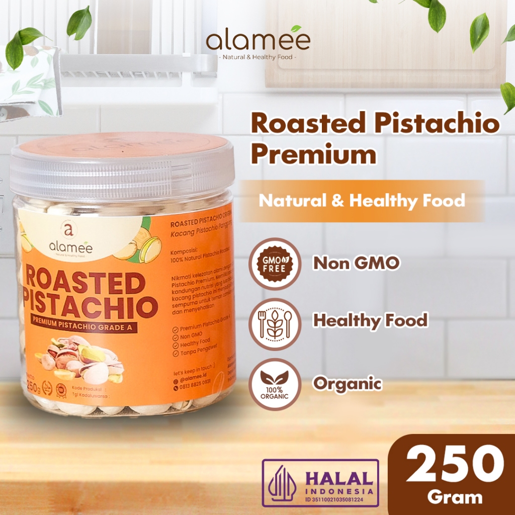 

ALAMEE Kacang Pistachio Roasted Pistacio 250gr Panggang Fustuk Organic Dalam Cangkang Renyah