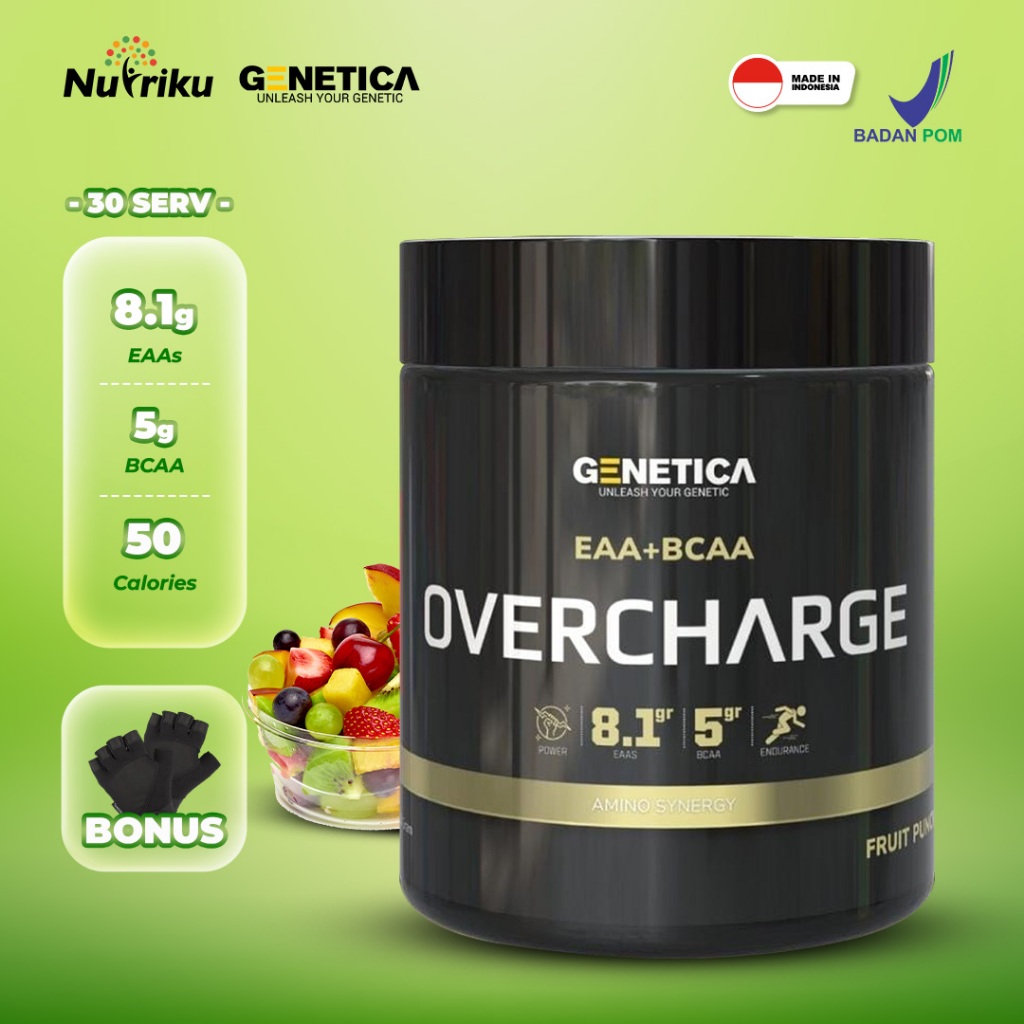 Genetica Overcharge EAA + BCAA Amino Synergy 300 Gram 30 Serving Suplemen Gym Otot