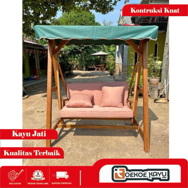 kursi Ayunan kayu jati, ayunan teras, ayunan taman kayu jati