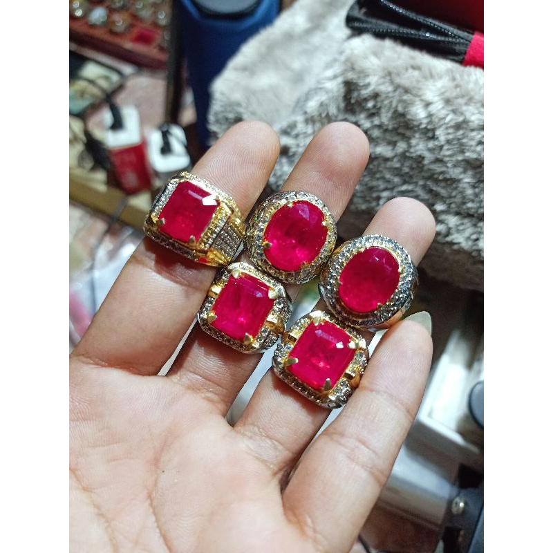 Cincin permata Ruby Burma (pigeon blood)