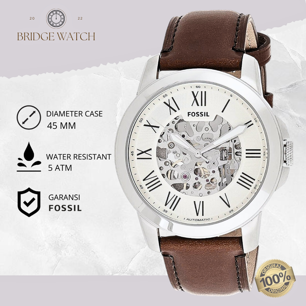Jam Tangan Fossil Automatic Pria Grant Kulit Brown Casual Sporty Original ME3099
