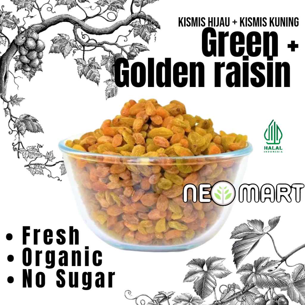 

Mix Raisin 1kg/Green Raisin Golden Raisin/Kismis Hijau Kismis Kuning 1kg Kismis Campur/ camilan sehat food snack permen sehat