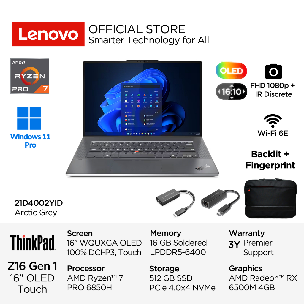 Lenovo ThinkPad Z16 Gen 1 2YID AMD Ryzen 7 PRO 6850H Win11 Pro 16GB 512GB SSD 16" WQUXGA OLED 400nit