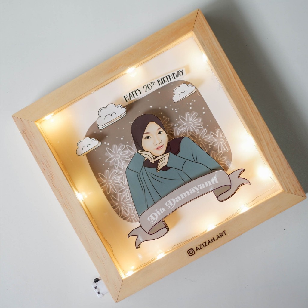 KADO UNIK ILUSTRASI WAJAH 3D FRAME VEKTOR MURAH GIFT BIRTHDAY AESTHETIC GIFT BOX LUKIS WAJAH JASA GA