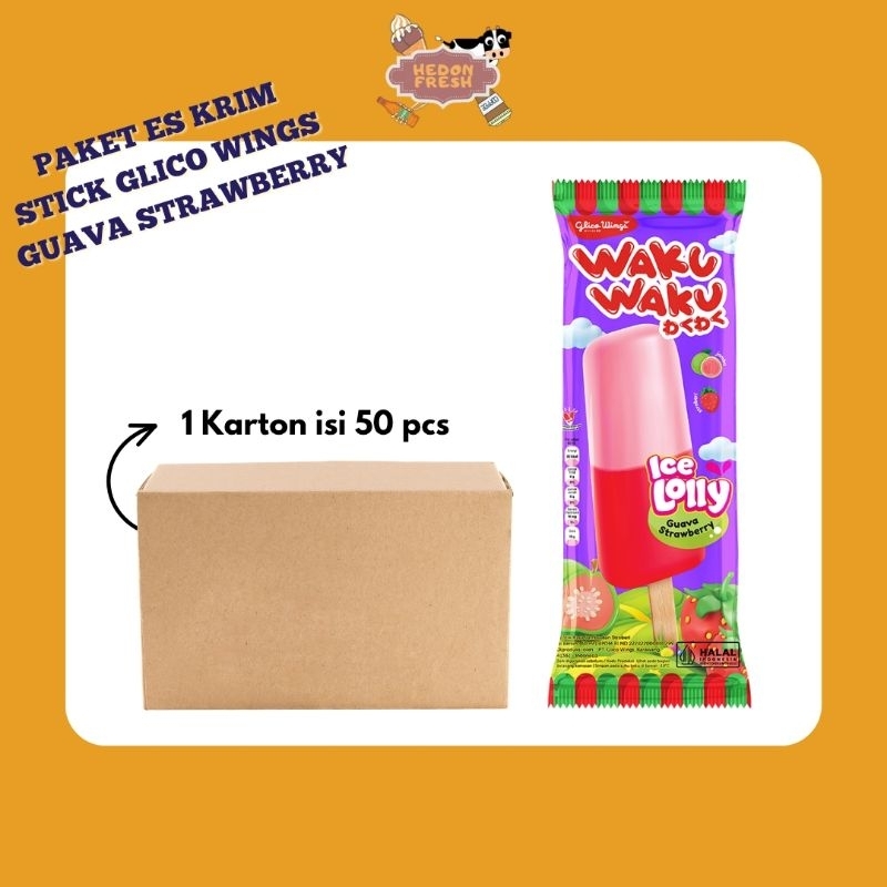 

Paket Es Krim Stik Glico Wings Waku-Waku Guava Strawberry