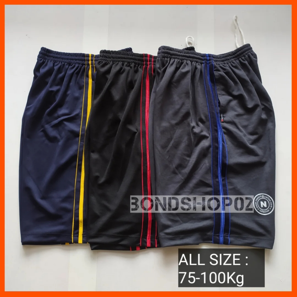 Celana Pendek Olahraga Basket Pria Dewasa Super Jumbo / Kolor Jumbo Strip Cowok Premium Hitam Sport