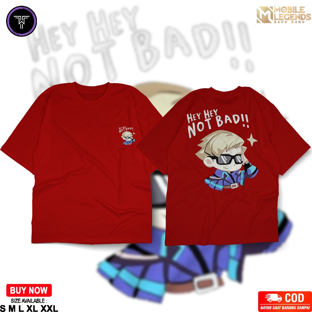 Kaos Emote HEY HEY NOTBAD Mobile Legends Alucard MLBB | KAOS DISTRO ML TRENDING | KAOS BAHAN COTTON 