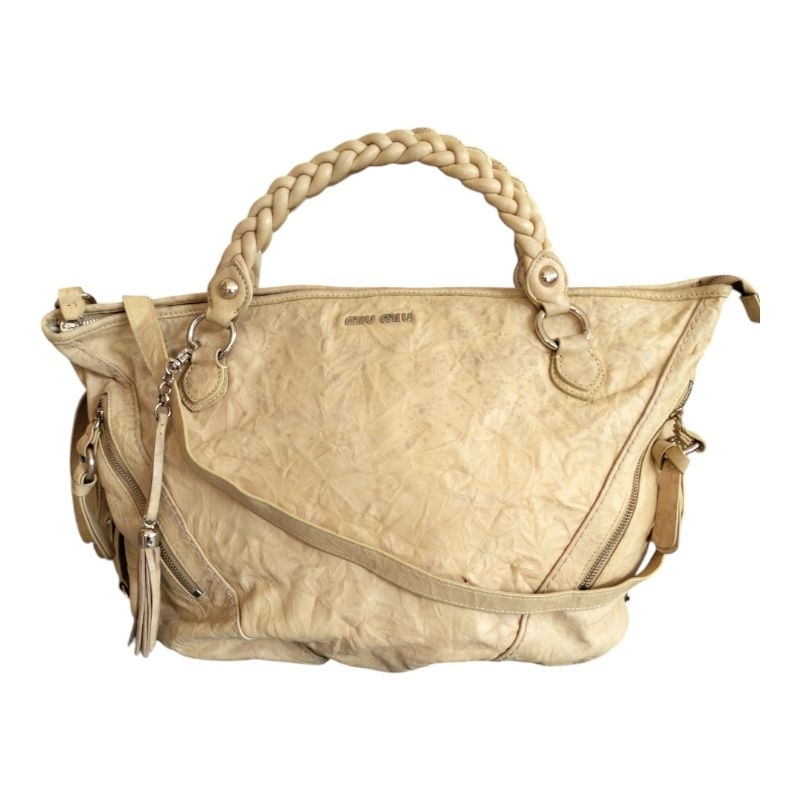 TAS MIU MALTASE SPOTED  LEATHER TOTE BAG