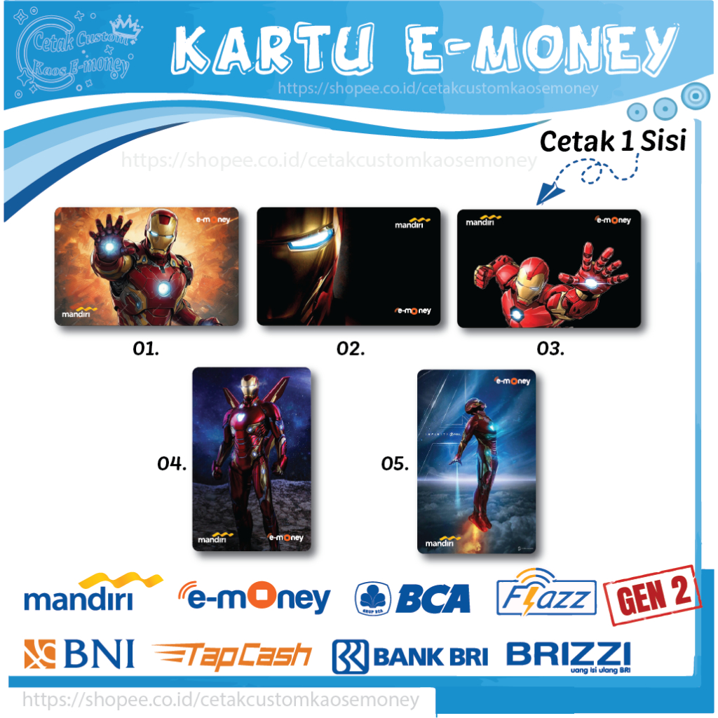 KARTU E MONEY E TOLL SUPERHERO IRON MAN 1 EMONEY MANDIRI BCA BNI BRI - 1 SISI