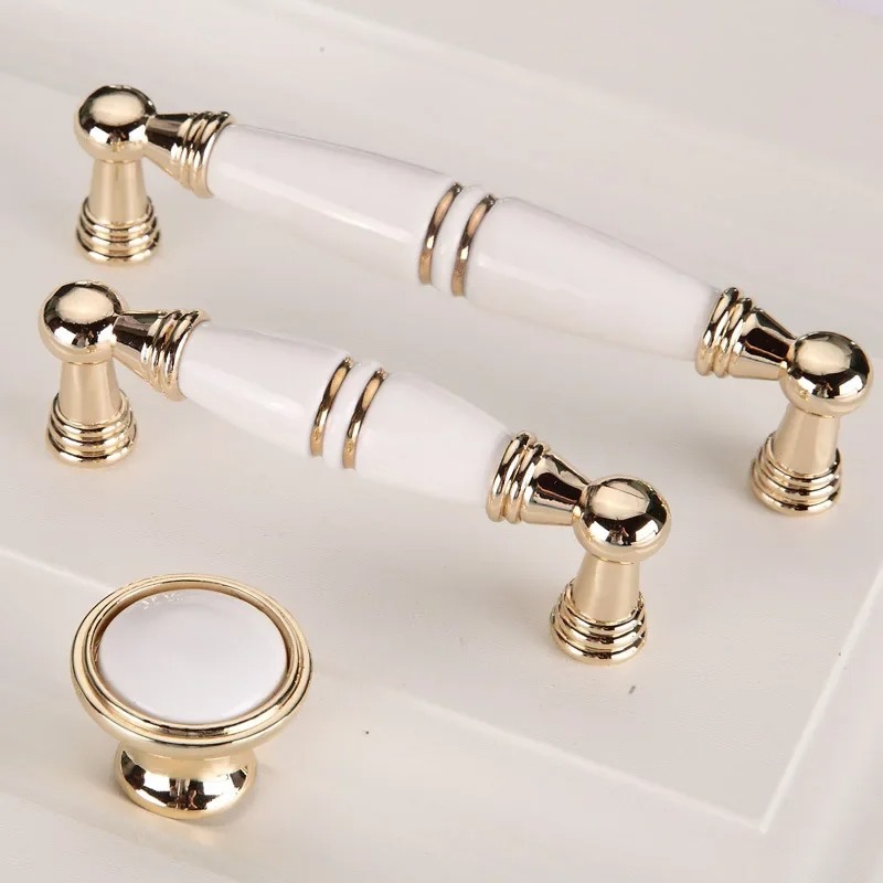 Gagang Pintu Laci Ceramic Handle Gaya Eropa Lemari Tarikan Laci Gold Handle Lemari Putih Tarikan Lem