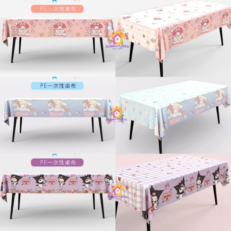 TAPLAK MEJA PLASTIK KUROMI CINAMON ROLL MY MELODY table cloth hiasan aksesoris alas ulang tahun ulta