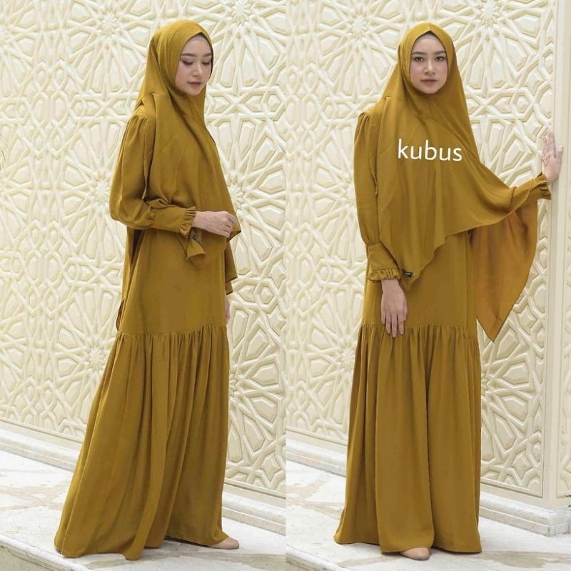 Preloved Set Gamis Syari Ayuka Winda Ori Jihan Dres Warna Mustard