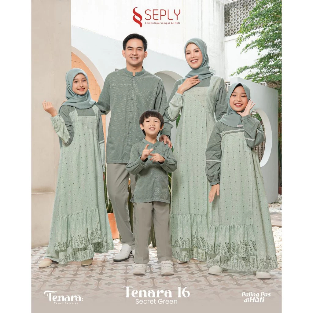 Seply - Sarimbit Secret Green | Set Keluarga Hijau | Baju Couple Hijau Sage | Gamis Simpel Hijau Sag